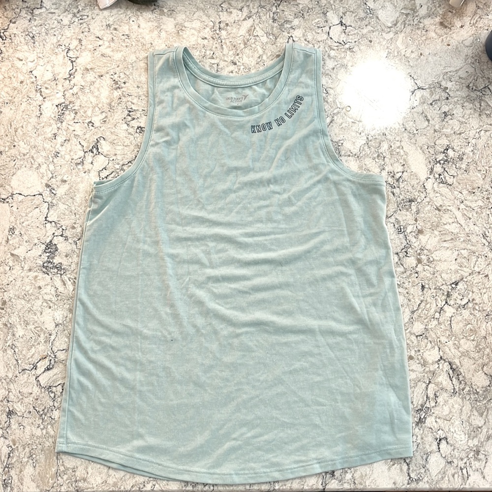 Teal small old navy “know no limits” athletic tap top.